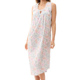 Pia Cotton Sleeveless Mid Nightie Lilac/Lagoon