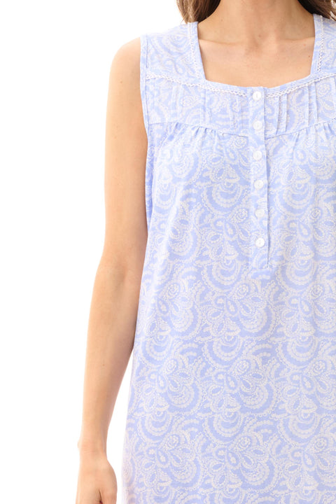 Bonnie Cotton Knit Sleeveless Short Nightie Blue