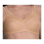 Close-up of Anita Jana Support Bra Deep Sand, highlighting wide cushioned straps and seamless cotton comfort from The Foundation.