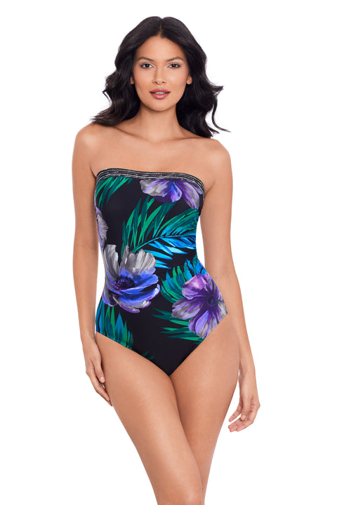 Flora Aura Avanti One Piece Bandeau Swimsuit Black Multi