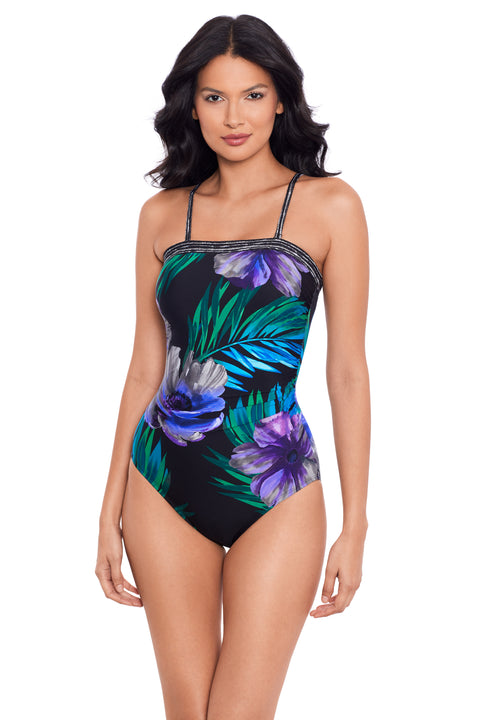 Flora Aura Avanti One Piece Bandeau Swimsuit Black Multi