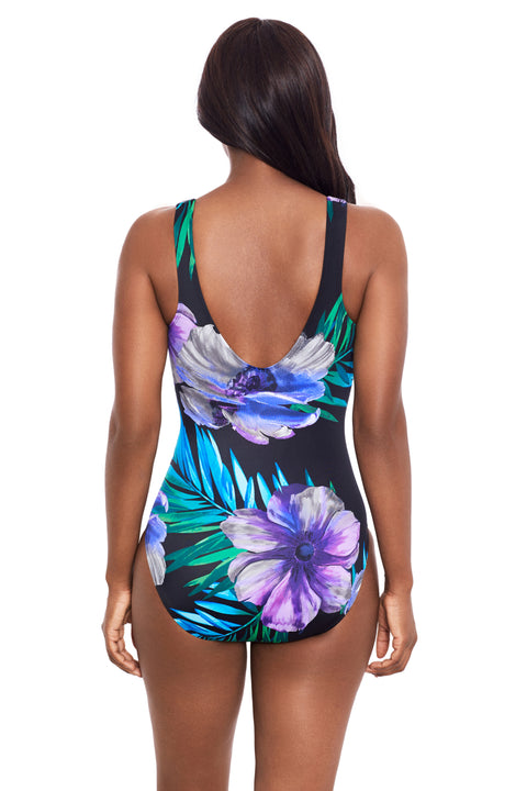 Flora Aura Its A Wrap One Piece Swimsuit Black Multi