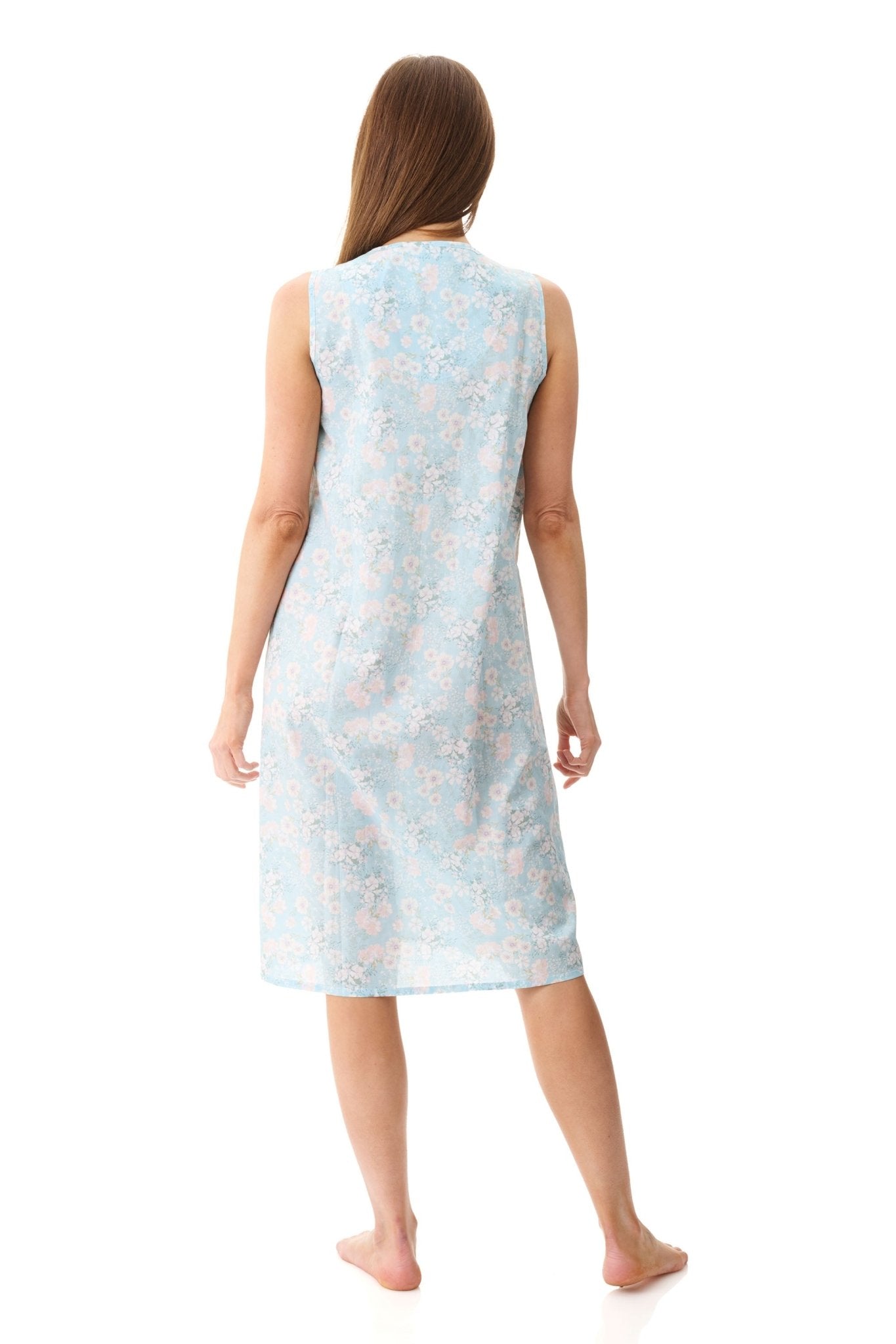Back view of Givoni Cora Sleeveless Nightie in cotton, highlighting sleeveless cut and soft gathered detail.