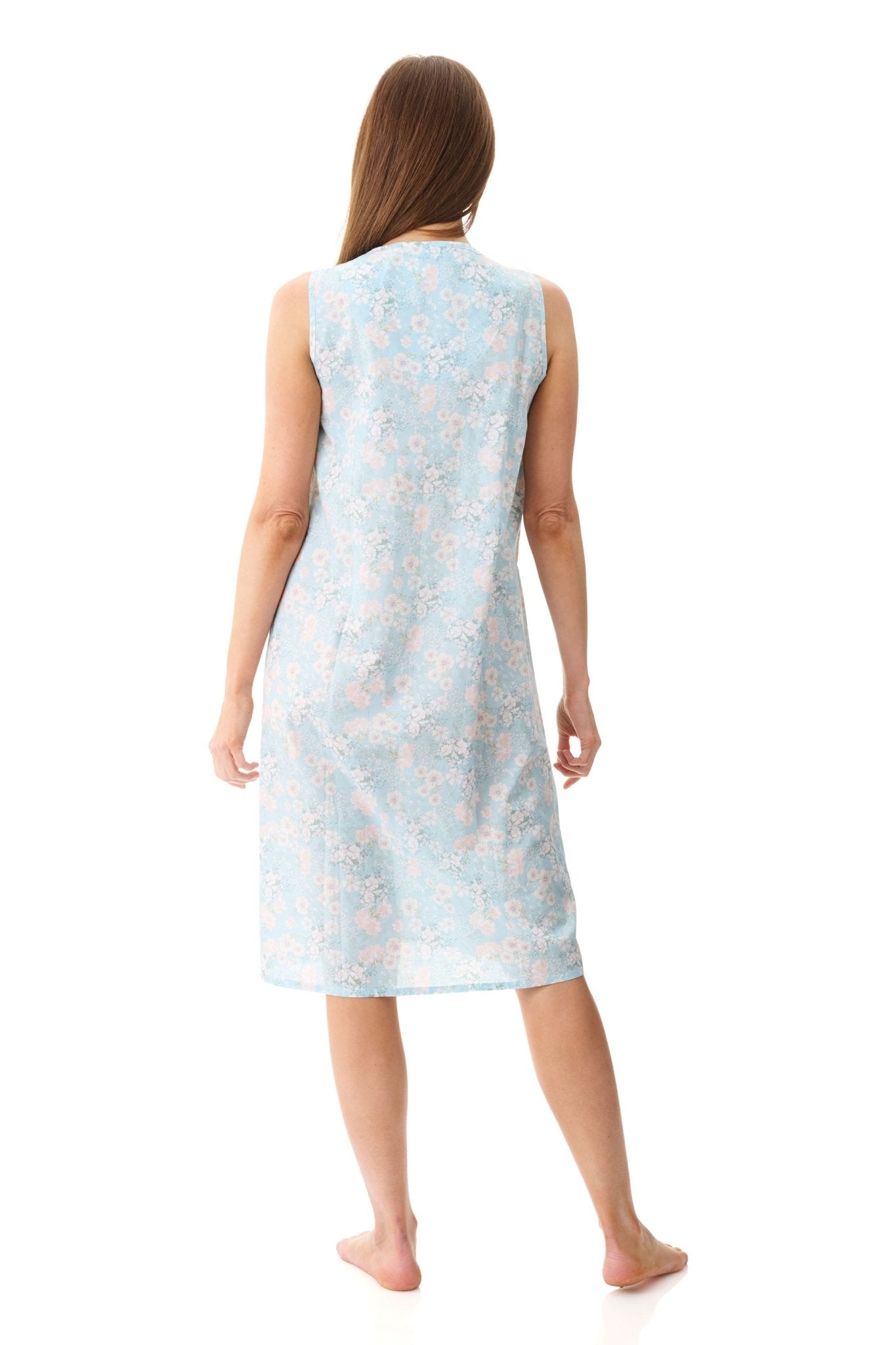 Back view of Givoni Cora Sleeveless Nightie in cotton, highlighting sleeveless cut and soft gathered detail.