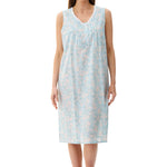 Front view of Givoni Cora Sleeveless Nightie in cotton, showing lace neckline, button placket, and relaxed fit.