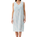 Front view of Givoni Cora Sleeveless Nightie in cotton, showing lace neckline, button placket, and relaxed fit.