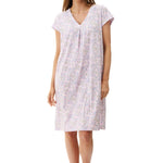 Front view of Givoni Hope Short Sleeve Nightie in pink floral bamboo blend, showing V-neckline and cap sleeves.