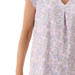 Close-up of Givoni Hope Capri Pyjama in pink floral bamboo blend, showing floral print, V-neckline, and side pocket detail.