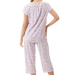 Back view of Givoni Hope Capri Pyjama in pink floral bamboo blend, highlighting relaxed fit and smooth back design.