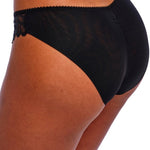 Close-up back view of Freya Loveland Brief Bombshell Black, gathered seam, seamless finish, soft stretch lace.