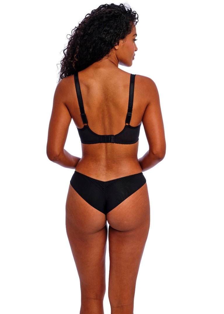 Back view of Freya Loveland Brazilian Brief Bombshell Black, keyhole and folded seamless finish.