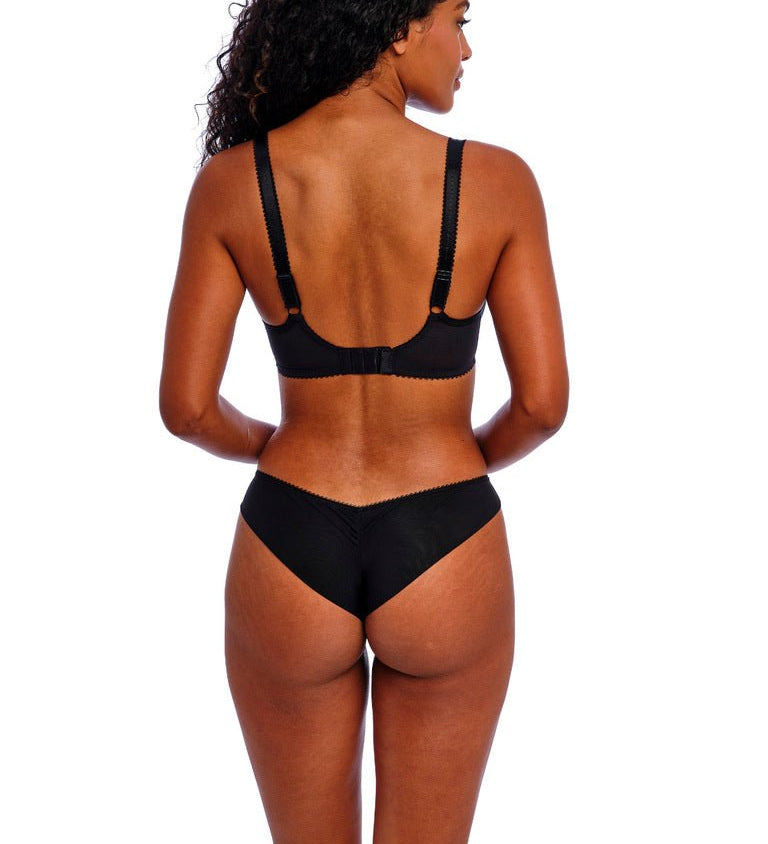Back view of Freya Loveland Brazilian Brief Bombshell Black, keyhole and folded seamless finish.