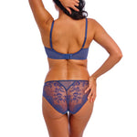 Back view of Wacoal Sensu Lace Brief in Dark Azure featuring mesh back and triangle insert detail.