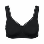 Flat lay of The Foundation’s Susa Cotton Comfort Bra in Black, wirefree and made from breathable organic cotton for all-day ease.