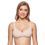 The Foundation Susa Wirefree Cotton Comfort Bra in Cappuccino, shown front-on for a natural fit and seamless everyday support.