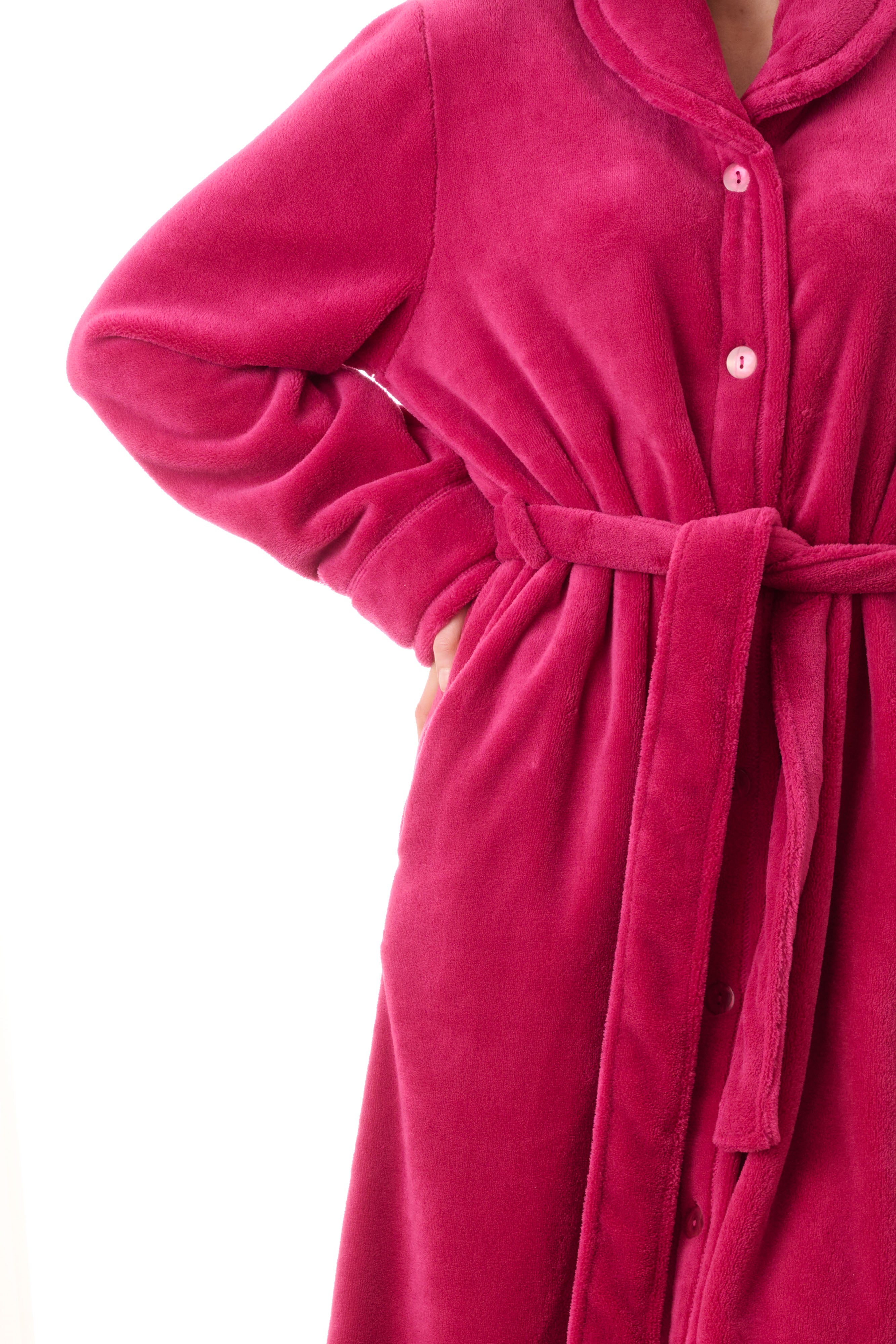 Polar Fleece Mid Belted Button Gown Magenta