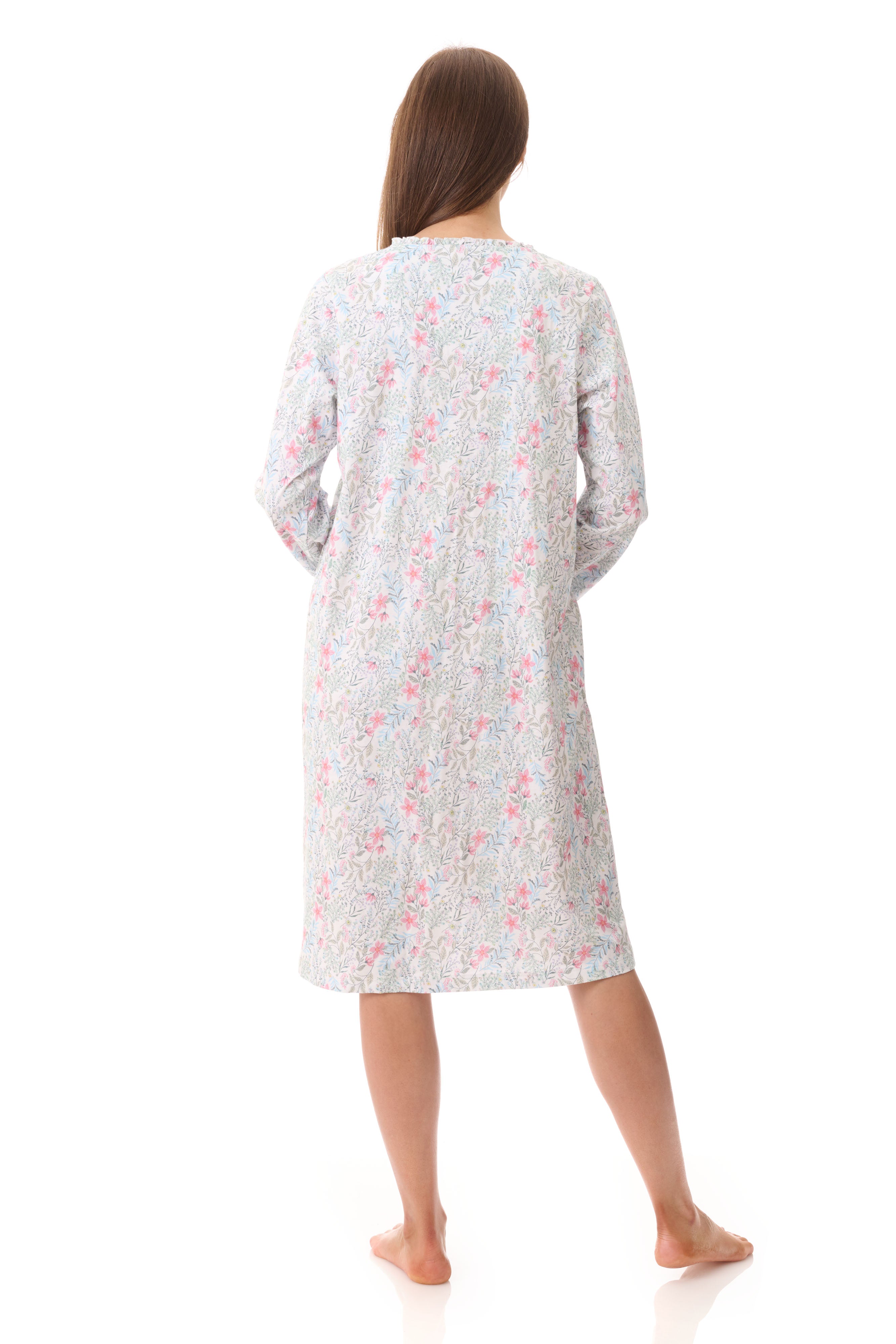 Vicky Cotton Knit Short Length Nightie Ivory Multi
