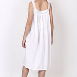 Back view of strappy cotton nightie, showing elastic panel and breezy fit.