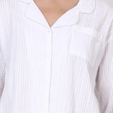 Hamptons Longsleeve PJ Set White Self Stripe