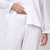 Hamptons Longsleeve PJ Set White Self Stripe