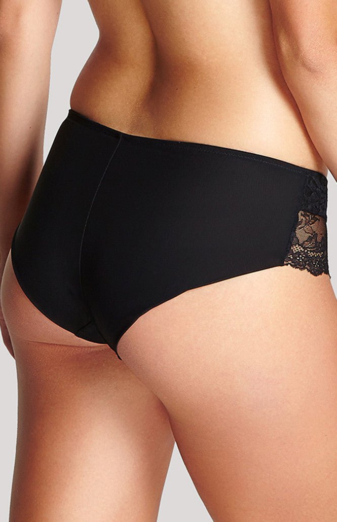 Side angle showing the fit and delicate lace detailing of the Ana Brief Black.