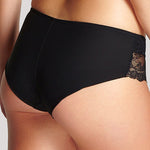 Side angle showing the fit and delicate lace detailing of the Ana Brief Black.