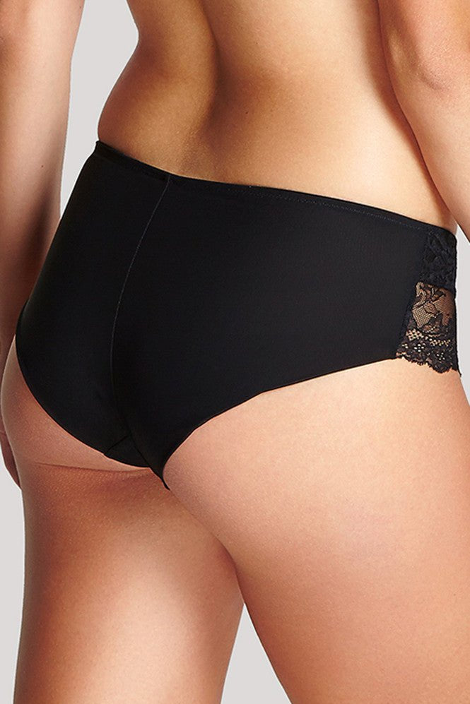 Side angle showing the fit and delicate lace detailing of the Ana Brief Black.