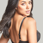 Side profile of the Ana Plunge Bra by Panache in Black, showing stretch lace and firm structure—shop supportive plunge bras at The Foundation.