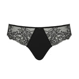 Flat lay of Panache Ana Thong Black—delicate lace design and elegant bow, available at The Foundation Australia.
