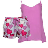 Heart Print Shorts & Pink Modal Cami Set