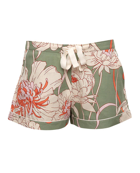 Floral Print Shorts & Orange Modal Cami Set Sage