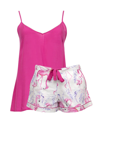 Flamingo Print Shorts & Pink Modal Cami Set Fifi