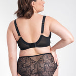 Back view of Amelia Midi Brief Black, highlighting lace coverage and mid rise fit, from The Foundation’s lingerie collection.