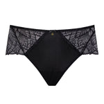 Amelia Midi Brief Black by Samanta, front view showing delicate German floral lace, available at The Foundation.