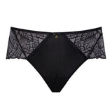 Amelia Midi Brief Black by Samanta, front view showing delicate German floral lace, available at The Foundation.