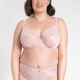 Samanta Amelia Full Cup Side Support Bra Rose, front view, supportive full cup bra for larger busts, German floral lace detailing.
