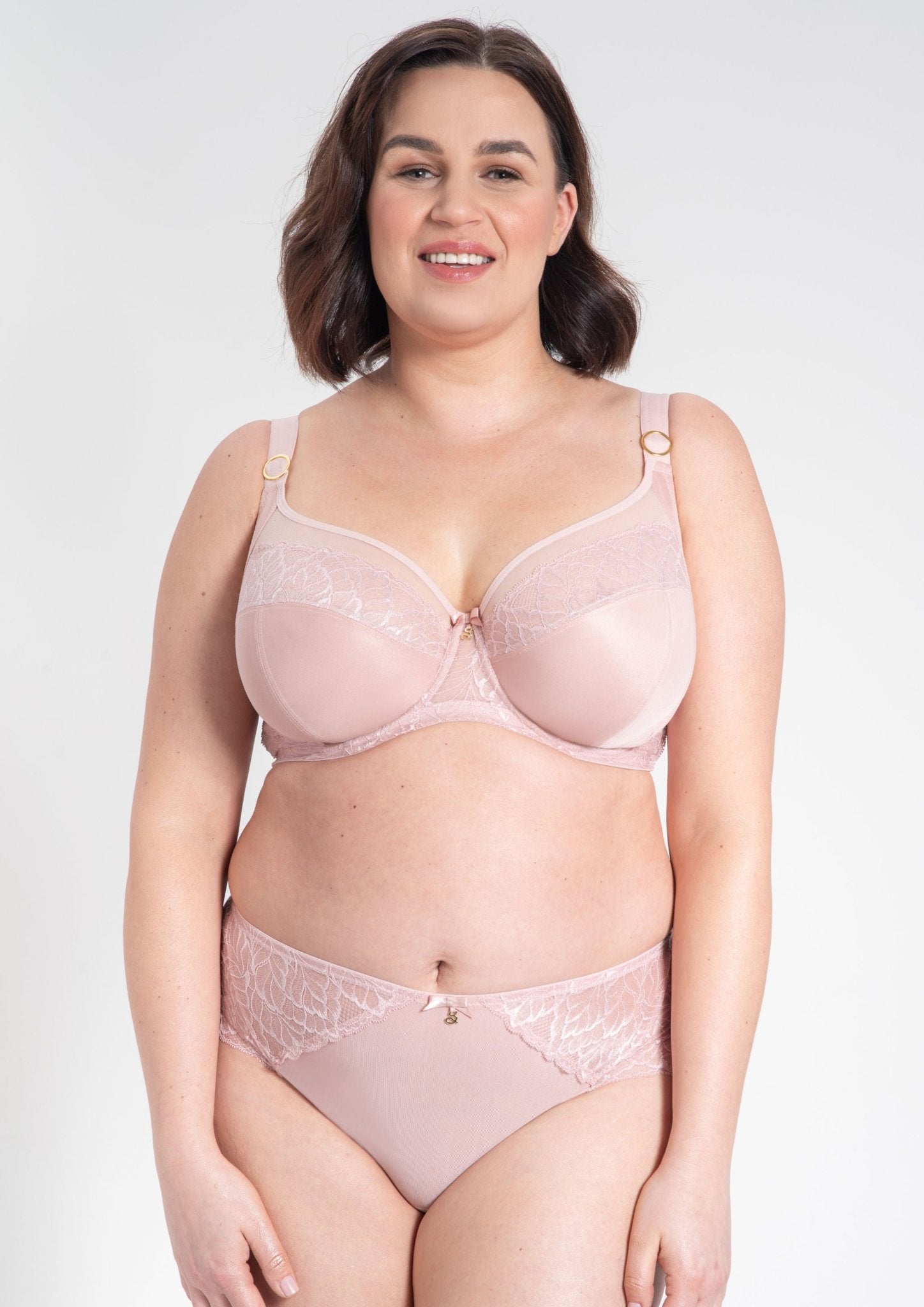 Samanta Amelia Full Cup Side Support Bra Rose, front view, supportive full cup bra for larger busts, German floral lace detailing.