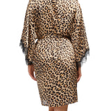 Scarlett Silk Robe with Lace Edge Animal Print