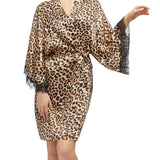 Scarlett Silk Robe with Lace Edge Animal Print