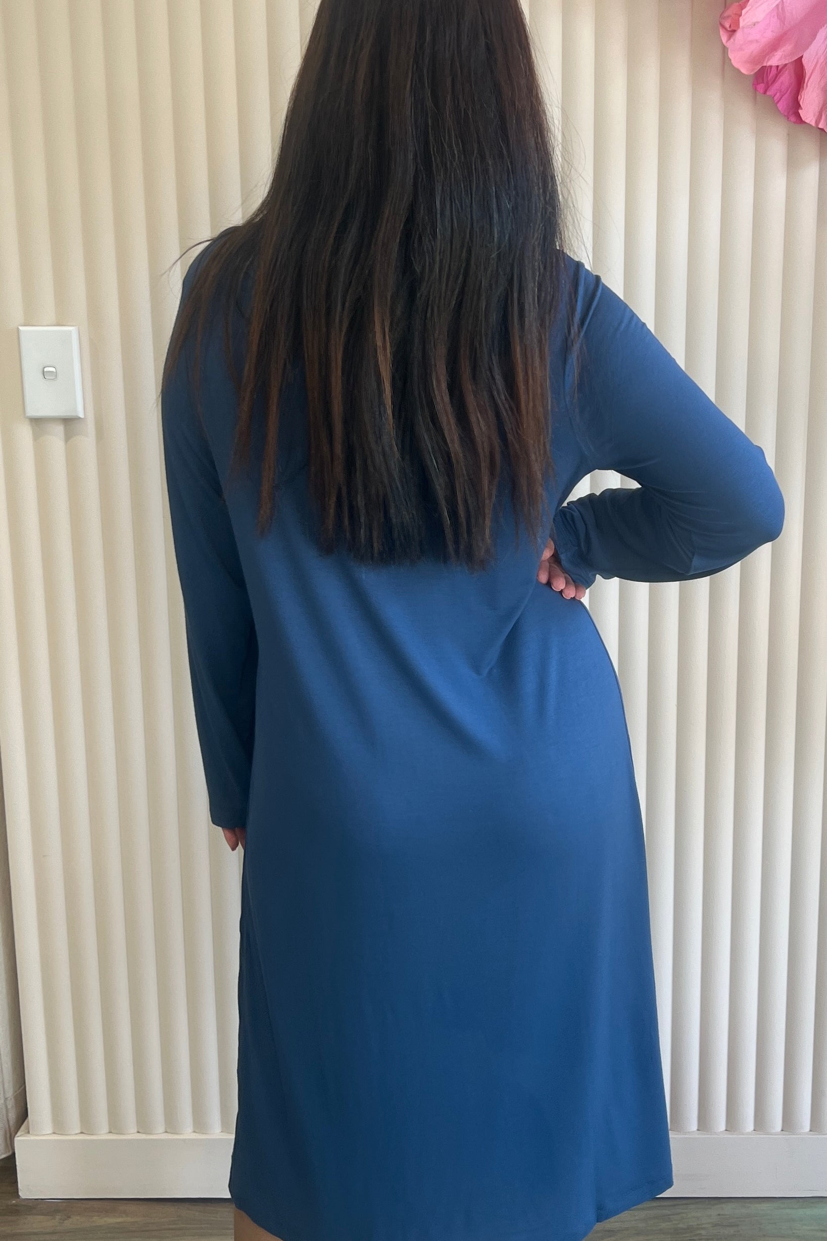 Bella Lace Modal Long Sleeve Nightdress Dark Denim