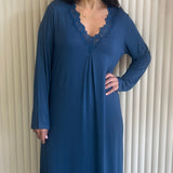 Bella Lace Modal Long Sleeve Nightdress Dark Denim