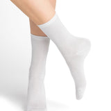 Solid Silk Socks Mid Length Neige / White