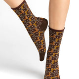Velvet Cotton Pop Flowers Mid Sock Marron