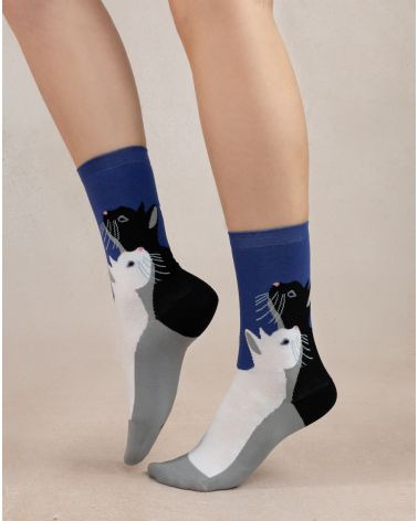 Cotton Cats Pattern Socks Bleu Lapis