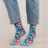 Wool Cashmere Flower Pixel Socks Bleu Glace