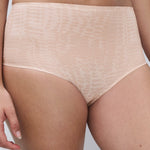 Nude colour snake print full brief underpants for women close up front view
