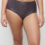 ladies underpants with high waist in ink colour with shimmer animal print front view