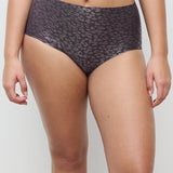 ladies underpants with high waist in ink colour with shimmer animal print front view