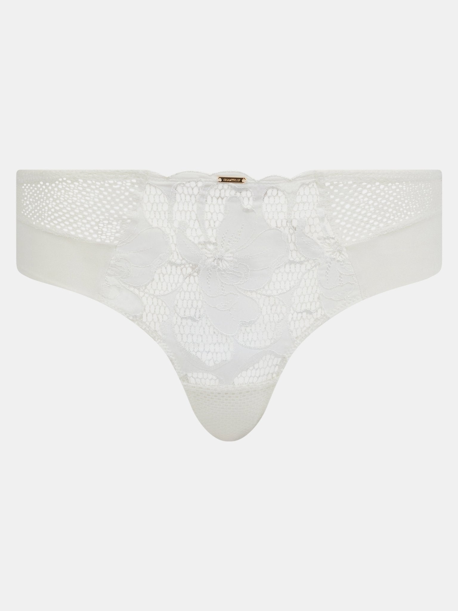 Chantelle Fleurs Signature Shorty Brief in Satin Milk, luxurious ivory lace and satin, French designer lingerie.