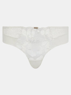 Chantelle Fleurs Signature Shorty Brief in Satin Milk, luxurious ivory lace and satin, French designer lingerie.
